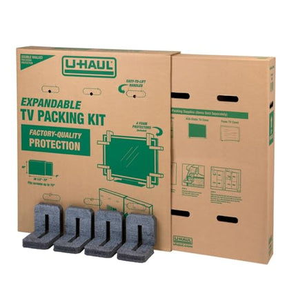 U-Haul Heavy-Duty Expandable TV Moving Box Adjustable Fit for Flat-Screen TVs (32"70") Double-Wall Cardboard Includes 1 Box with 4 Foam Protection Pieces
