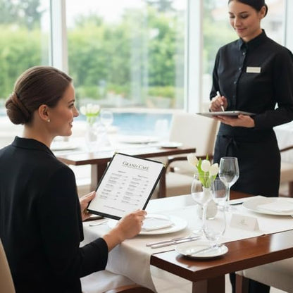 25 Pack Menu Covers 8.5 x 11 – 2 View Single Page Top Loading Menu Holders, Clear Vinyl Restaurant Menu Covers with Double-Stitched Edges, Durable Waterproof PVC Menu Sleeves for Bar, Café, Hotel - color: Black, size: 25 Pack-1 Pages /2 Views-8.5"x11"