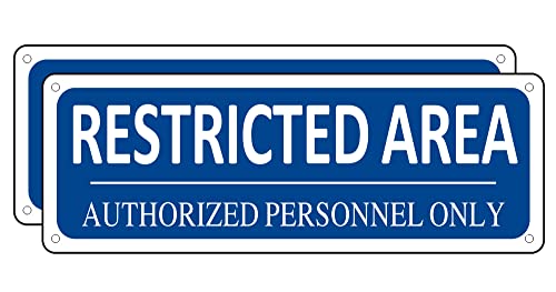 Restricted Area Sign Outdoor,(2 Pack) Metal Authorized Personnel Only, 10" x 3.5" Do Not Enter Sign, Aluminum, Rust free, Fade Resistant,Weatherproof (Blue) - color: Restricted Area Sign-01B