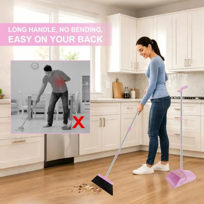 Pink Broom and Dustpan Combo Set, 51" Long Handle Broom with Mini Set - color: Pink, size: Normal