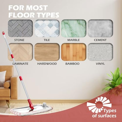Masthome Extra Large Microfiber Flat Mop,Dust Mop with Cleaning Scraper - color: Red Extra Large