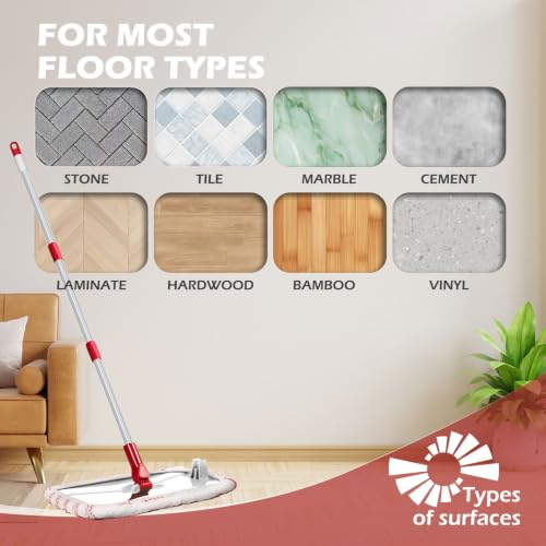 Masthome Extra Large Microfiber Flat Mop,Dust Mop with Cleaning Scraper - color: Red Extra Large