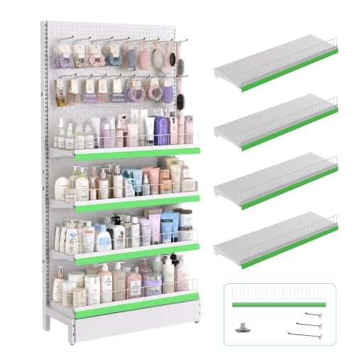 JWX White Gondola Shelving Unit, 36" W x 74" H Single-Sided Retail Display Rack with Pegboard, 3 Adjustable Shelves, 30 Hooks & Label Holders for Stores, Trade Shows, Showrooms & Pop-Up Shops