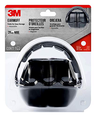 3M Folding Earmuff, Black, NRR 25 dB, 1-Pair - size: 1 Count (Pack of 1)