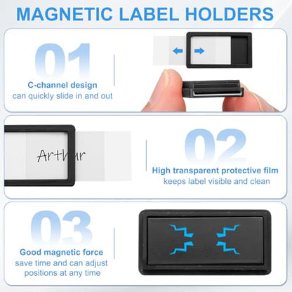 uxcell 20 Pcs Magnetic Label Holders, 2.4 x 1.2 Inch Data Card Holder with Paper Cards and Protective Films for Shelf White Board Toolbox Metal Wall Cabinet Drawer, Black - color: Black, size: 2.4 x 1.2 Inch