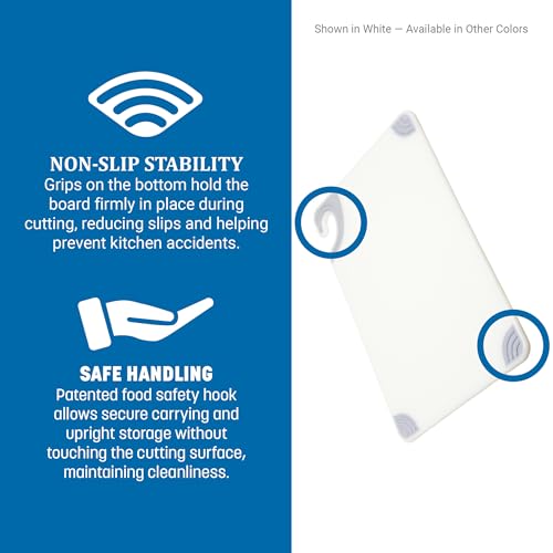 San Jamar Saf-T-Grip Plastic Cutting Board with Safety Hook, 12" x 18" x 0.5", Blue - color: Blue