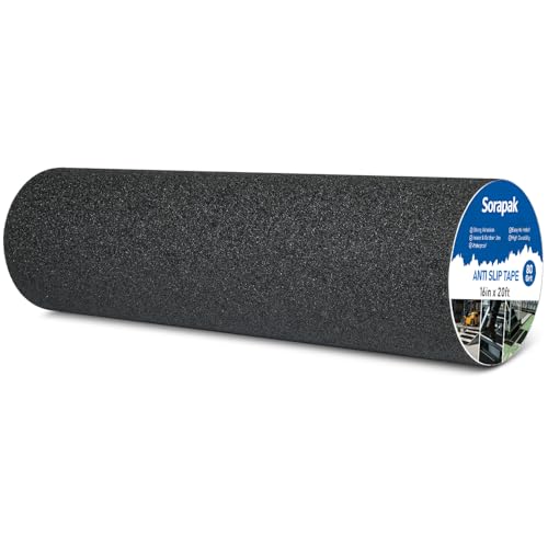 Extra Wide 16in x 20ft Black Anti Slip Tape, 80 Grit Waterproof Non Skid Grip Tape Roll for Ramps, Decks, Boat Decks, Warehouse Floors, Garages, Indoor & Outdoor Use - size: 16'' x 20 FT