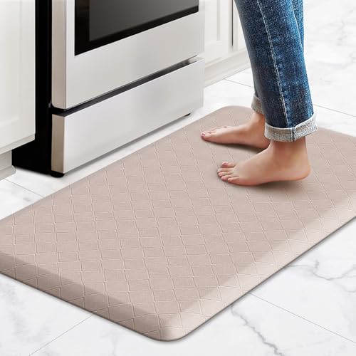 HappyTrends Kitchen Runner Rugs Anti-Fatigue mats,17.3"x 28",Non Slip Waterproof Ergonomic Comfort Mat for Kitchen, Floor Home, Office, Sink, Laundry,Khaki - color: Khaki, size: 28"L x 17.3"W x 0.5"Th