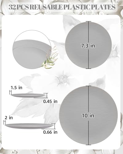 32pcs Light Grey Plastic Plates Reusable for Outdoor BBQ Camping - color: Light Drey
