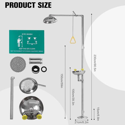 Generic 304 Stainless Steel Combination Eye Wash Station and Shower Shower Eyewash Station Stand Plumbing Eye Washing Unit for Industrial & Commercial & Lab Use