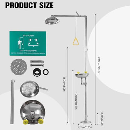 Generic 304 Stainless Steel Combination Eye Wash Station and Shower Shower Eyewash Station Stand Plumbing Eye Washing Unit for Industrial & Commercial & Lab Use