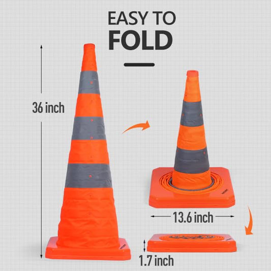 BATTIFE 4 Pack 36 Inch Collapsible Traffic Cones, Orange Safety Cones - color: Orange, size: 36inch