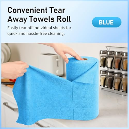 Microfiber Cleaning Cloth Roll,300 Pack Tear Away Microfiber Towels, Reusable Washable Shop Towels, Lint Free All-Purpose Cleaning Rags for Car Kitchen Garage Bar 11.5"x11.5" - color: Blue, size: 300