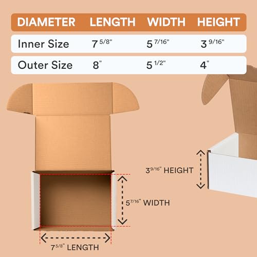Box USA 8" Deluxe Shipping Boxes, 8"L x 5 1/2"W x 4"H, 50-Pack - White Box Mailers for Packaging, Storage, Gifts or Bulk Business Orders - size: 8 x 5 1/2 x 4" 50-Pack