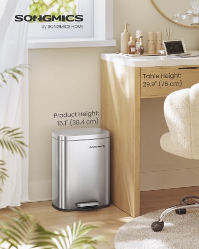 SONGMICS 3.2 Gallon (12 L) Trash Can, Stainless Steel, Step-On Pedal - color: Silver, size: 3.2 Gal.