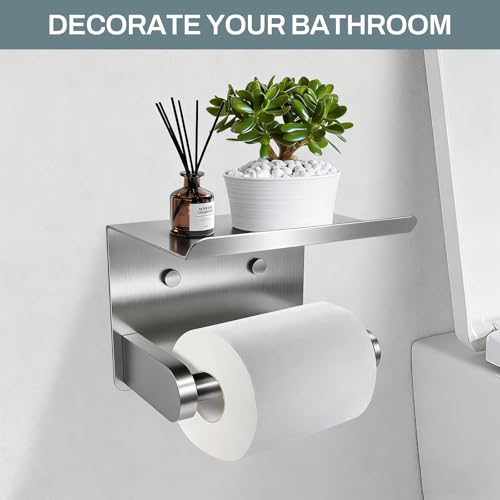 SetSail Toilet Paper Holder with Shelf Adhesive or Screw-in Brushed Nickel - color: Brushed Nickel, size: 2 Packs