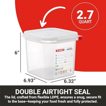 Araven Airtight Container, Food Pan with Lid for Storage in Kitchen and Restaurant, 1/6 GN 6" Deep, 1 Count, Clear