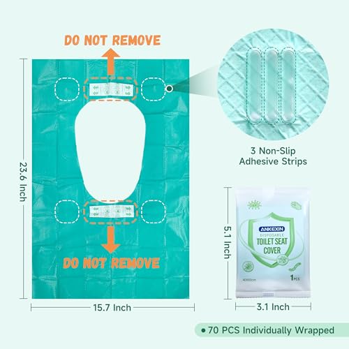 Disposable Toilet Seat Covers, 70 PCS Individually Travel Pack, XL Waterproof & Adhesive Secure Fit for Public Restrooms, Airplane & Office Use - size: 70