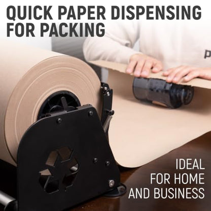 36" Paper Dispenser with Cutter + 75 lb Natural Brown Kraft Paper Roll - color: 1 Roll + Dispenser, size: 36" x 475' 75 Lb