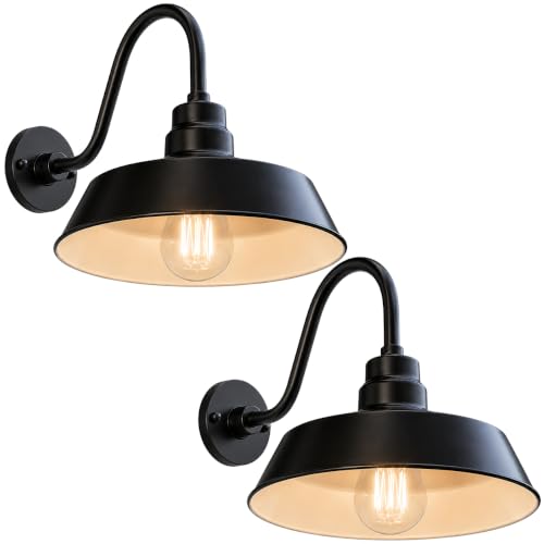 14in. Satin Black Outdoor Gooseneck Barn Light Fixture, 5000K Cool White - color: Satin Black (2-Pack), size: 14-1/2 in Gooseneck Arm