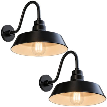 14in. Satin Black Outdoor Gooseneck Barn Light Fixture, 5000K Cool White - color: Satin Black (2-Pack), size: 14-1/2 in Gooseneck Arm