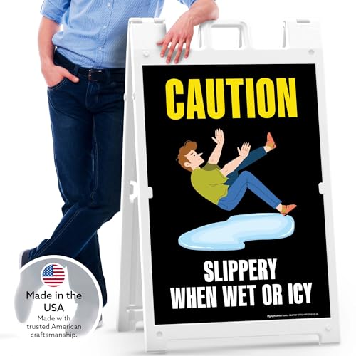Caution Slippery When Wet Or Icy Folding Floor Sign, 24x36 Inches, Portable A Frame, Made in USA by My Sign Center - size: 24x36 Plastic