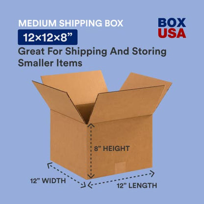 BOX USA 12 x 12 x 8 Corrugated Cardboard Boxes, Small 12"L x 12"W x 8"H, Pack of 25 | Shipping, Packaging, Moving, Storage Box for Home or Business, Strong Wholesale Bulk Boxes - style: Standard Corrugated