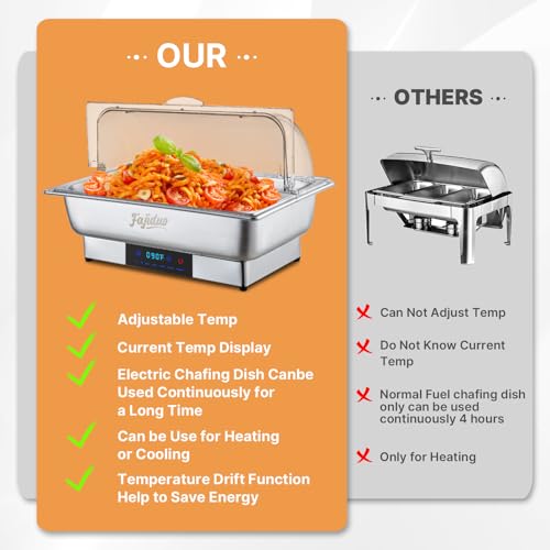 Electric Chafing Dish, 9QT Buffet Servers and Warmers, Stainless Steel Chaffing Dishes with Temperature Control Display, Commercial Food Warmers for for Parties, Catering, Buffets - size: 1/1 Full Size ℉