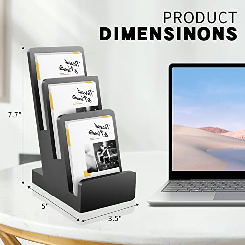 2 Pieces 3-Tier Black Brochure Holder Display Brochure Display Stand Wood Black Trifold Brochure Organizer Pamphlet Display Stand Literature Holder Countertop Book Display Rack for Magazine Booklets