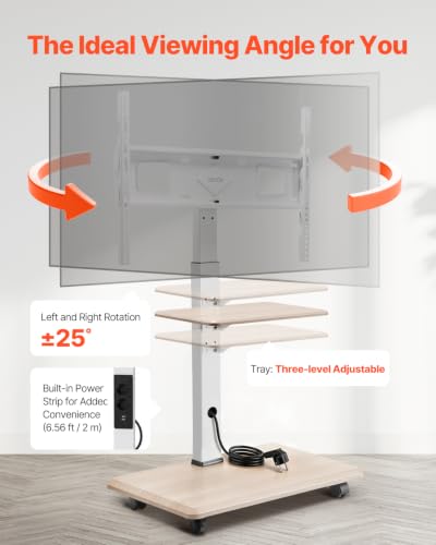 VEVOR Rolling TV Stand, Mobile TV Cart for 32-70 Inch Screens, 25° Left-Right Rotation and Height Adjustable TV Mount with Tray, Holds up to 88 lbs for Corner, Bedroom, Outdoor, Max VESA 600x400mm - style: with Trays
