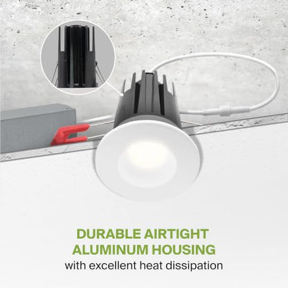 ASD 1 Inch LED Recessed Lighting with Junction Box, 5 CCT 2700K-5000K CRI 90+, 7W 120V 550 Lumens, Round Triac Dimmable Anti-Glare Downlight, IC Rated Downlights for Ceiling, ETL White