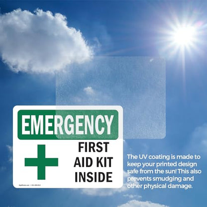 (2 Pack) First Aid Kit Inside With Symbol OSHA Emergency Sign 7 Inch X 5 Inch Vinyl Label Decal Sticker Weather Resistant, UV Protected for Workplace, Business, and Construction Site, Made in the USA