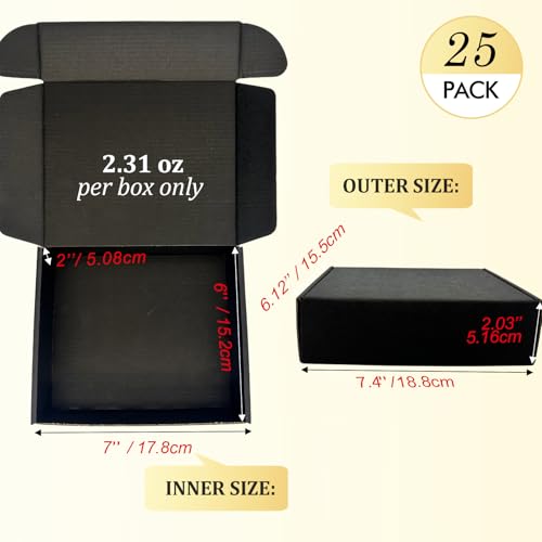 Small Shipping Boxes 7x6x2, Set of 25, Black Corrugated Cardboard Box Mailer (YD762-25BK) - color: Black-25 Pack, size: 7x6x2''