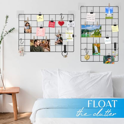 CIKLCIX Wire Wall Grid Panel Set of 2, Photo Display Board & Memo Board - color: Black, size: 2 Pack