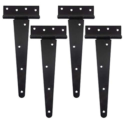 HLMOptimo Heavy Duty T Hinge Tee Hinge T Strap Hinge Shed Hinge Gate Hinge Barn Hinge Fence Hinge Door Hinge Wrought Rustproof All Size Black (4 pcs, 10 inch - size: 10 Inch, style: 4 pcs