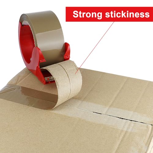 BOMEI PACK Brown Packing Tape with Dispenser, 2.4 Mil 1.88 Inch x 60 Yards, 3 Refills Rolls Packaging Tape for Moving, Shipping and Storage