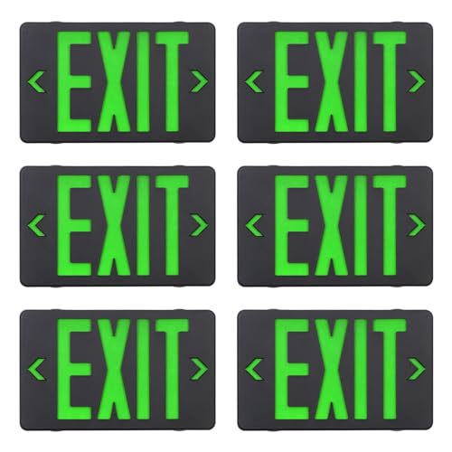 GZRUIYANG Green LED Exit Sign With Black Housing, Emergency Light With Battery Backup, UL Listed, AC 120/277V, Commercial Lights for Business - 6 Pack - color: Black Housing Green Letter, size: 6 Pack