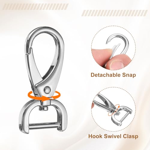 HARFINGTON 2Pcs Detachable Snap Hook Swivel Clasp 5/8" D Ring with Swivel Lobster Claw Clasps Hook for Purse Strap Keychain Bag DIY Craft, Silver - color: Silver, size: 5/8"