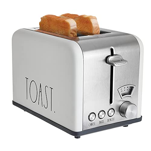 Rae Dunn Toaster, Stainless Steel 2 Slice Square Toaster, Wide Slot with 5 Browning Levels, with Bagel, Defrost and Cancel Options (Cream) - color: Cream