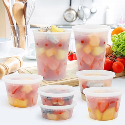 Deli Containers with Lids 48 Sets- Disposable Soup Containers 8oz, 16oz, 32oz - Plastic Containers with Lids, Food Container Leakproof, BPA Free/Microwave/Freezer/Dishwasher Safe - size: 8/16/32oz-48pc