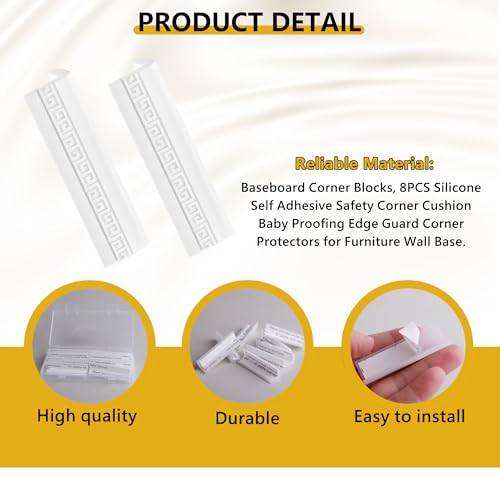 8PCS Baseboard Corner Protectors - Self Adhesive Silicone Safety Corner Protectors, Baby Proofing Edge Guard Cushion for Furniture Wall Base & Edges - Popular Home Childproofing Accessory