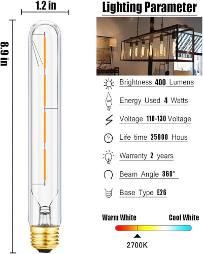 8.9In E26 Led Bulb 40 Watt Dimmable T10 Led Light Bulbs 2700K Warm White - color: 4w=40w Warm White 2700k