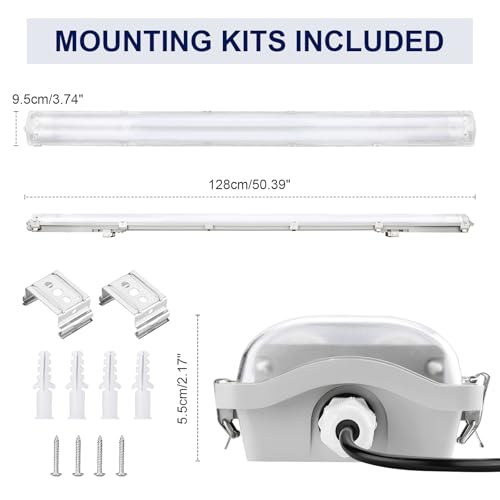 4Ft LED Vapor Tight Light Fixtures, 48W, 4200LM, 6500K Bright White, Clear Cover, IP65 Waterproof Vapor Proof Lights for Car Wash, Garage, Walk in Freezer, Indoor Outdoor Lighting, 8-Pack - size: 4Ft-8-Pack
