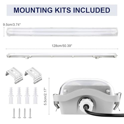 4Ft LED Vapor Tight Light Fixtures, 48W, 4200LM, 6500K Bright White, Clear Cover, IP65 Waterproof Vapor Proof Lights for Car Wash, Garage, Walk in Freezer, Indoor Outdoor Lighting, 8-Pack - size: 4Ft-8-Pack