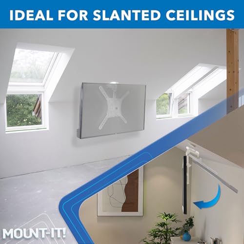 Mount-It! Fold-Up Ceiling TV Mount for 23–55 Inch TVs, Space-Saving Flip Down Bracket for Flat & Slanted Ceilings, Retractable Adjustable Tilt & Swivel Mount, VESA up to 400x400, 44 lbs, White - color: White