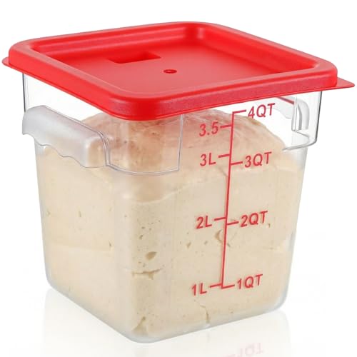 Ziliny 1 Pcs 4 Qt Clear Square Dough Proofing Container with Lid, Red - color: Red, size: 4 Qt