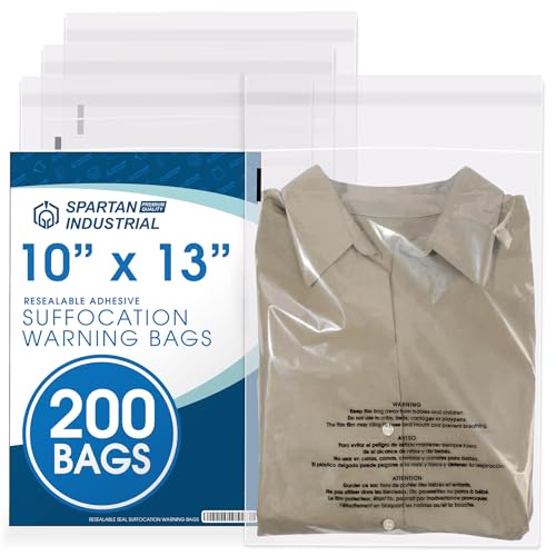 10” X 13” (200 Count) Self Seal Clear Poly Bags with Suffocation Warning - size: 10" X 13"