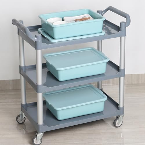 Jekiyo 3 Pack Commercial Bus Box with Lid, 13 L Plastic Bus Tub, Mint Green