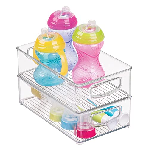 mDesign Small Plastic Baby Nursery and Food Organizer -Storage Holder Bin with Handles for Closet, Cupboard, Cabinet, Drawers, Shelves - Holds Canned Food, Bottles, Formula - Ligne Collection, Clear - size: 10 x 6 x 3 (Pack of 1)