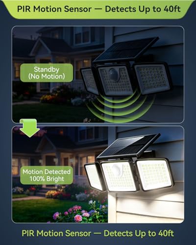 daphino 2500LM Solar Lights, Motion Sensor Outdoor Lights, 3-Head, 2 Pack - size: 3Head-Non-Remote-2 Pcs